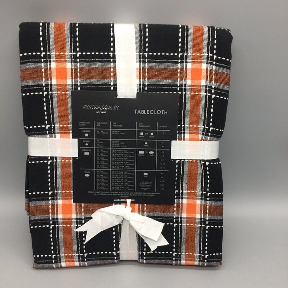 Cynthia Rowley Halloween Black Plaid Tablecloth Cotton Orange White 60x102 Decor - Picture 5 of 6